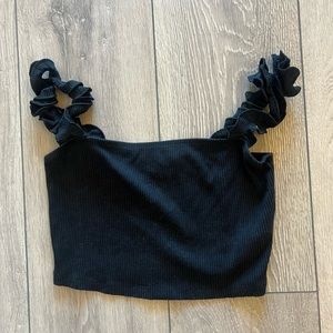 Black Sunday Best crop top with curly traps. Cotton material. Size Small